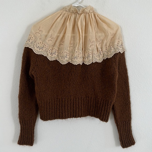 Zara Wool Blend Sweater with lace eyelet neck - Picture 9 of 14